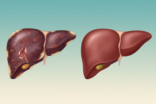 image of a toxic liver and a healthy liver. Do not use words. create a background color