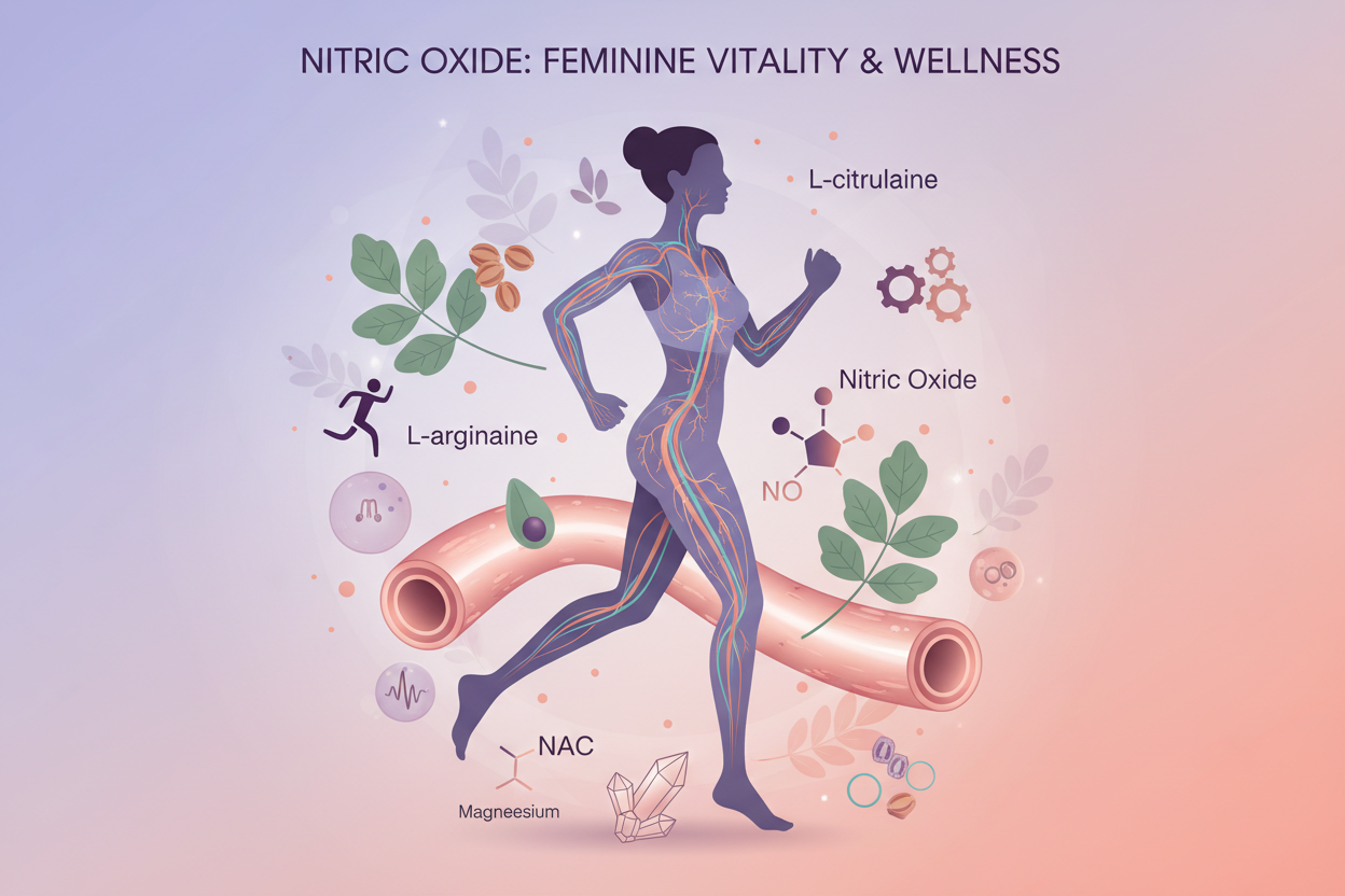 Nitric Oxide supplement benefits for women: Enhancing endothelial function can improve pelvic blood flow, athletic endurance, and hormonal balance. Arginine and citrulline drive de-novo NO synthesis, while fenugreek and DIM modulate estrogen–androgen ratios that influence vascular reactivity. NAC plus magnesium quiet oxidative stress, allowing the Big Libido botanical blend to translate higher perfusion into noticeable vitality.