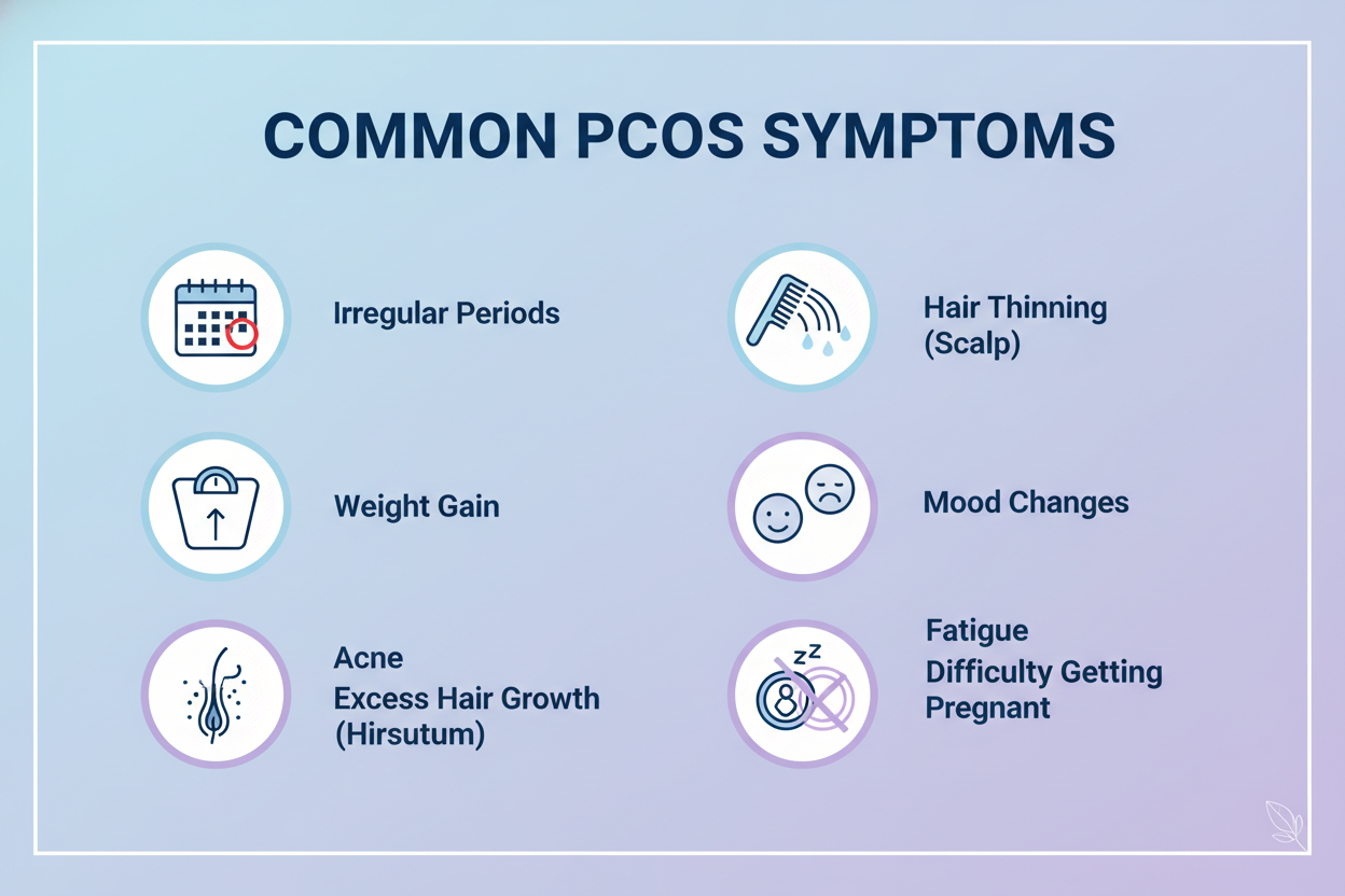 PCOS common symptoms chart. Help treat symptoms with high quality supplements. Do not list supplements