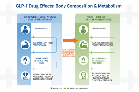 Rapid weight loss on GLP-1 drugs can inadvertently strip lean tissue, lowering basal metabolic rate. Preserving muscle mass sustains long-term metabolic health and functional strength. create chart