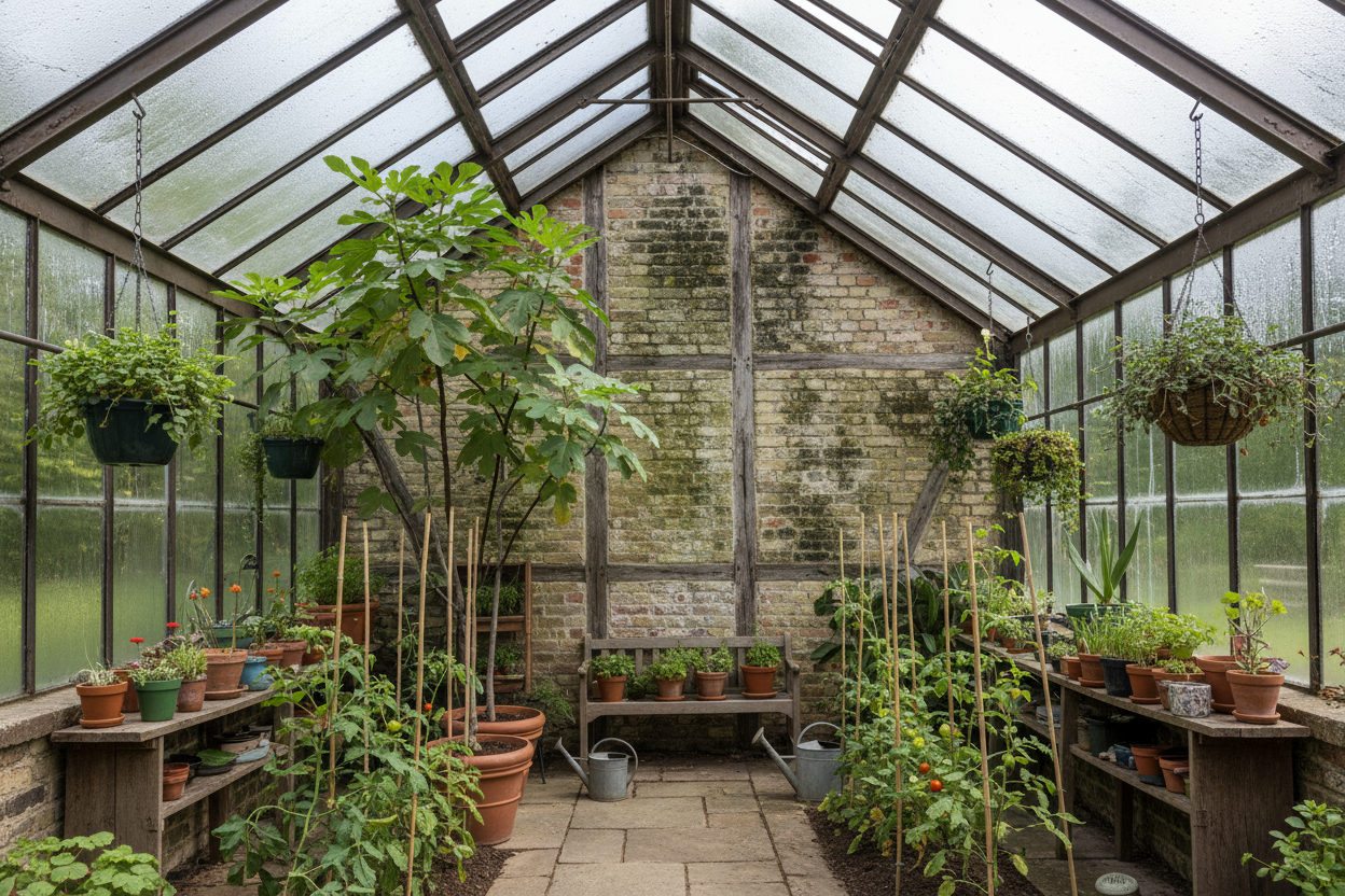 slight moldy wall in a green house attached to home